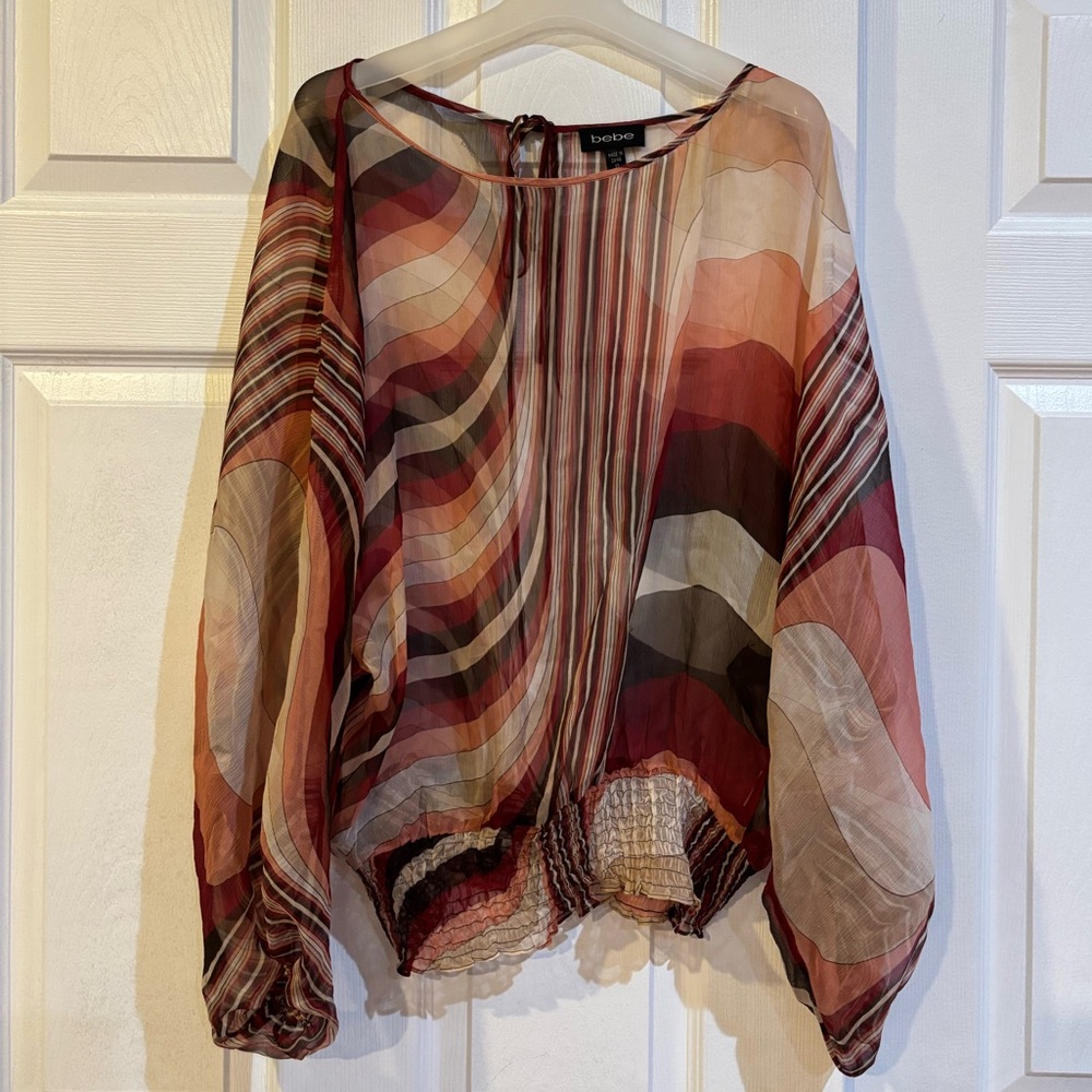 Bebe Multicolor Sheer Silk Blouse